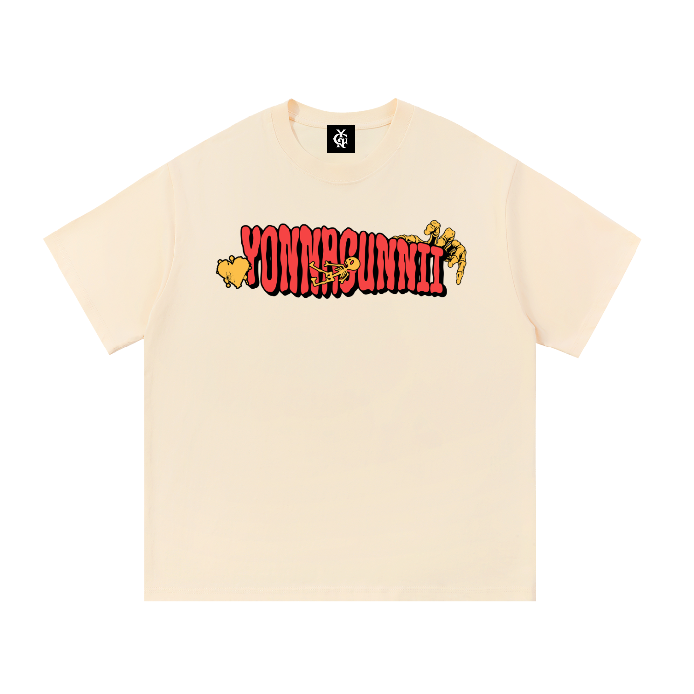 “FF YGN Streetwear T-Shirt | Yonagunnii Black & Apricot Graphic Tee”