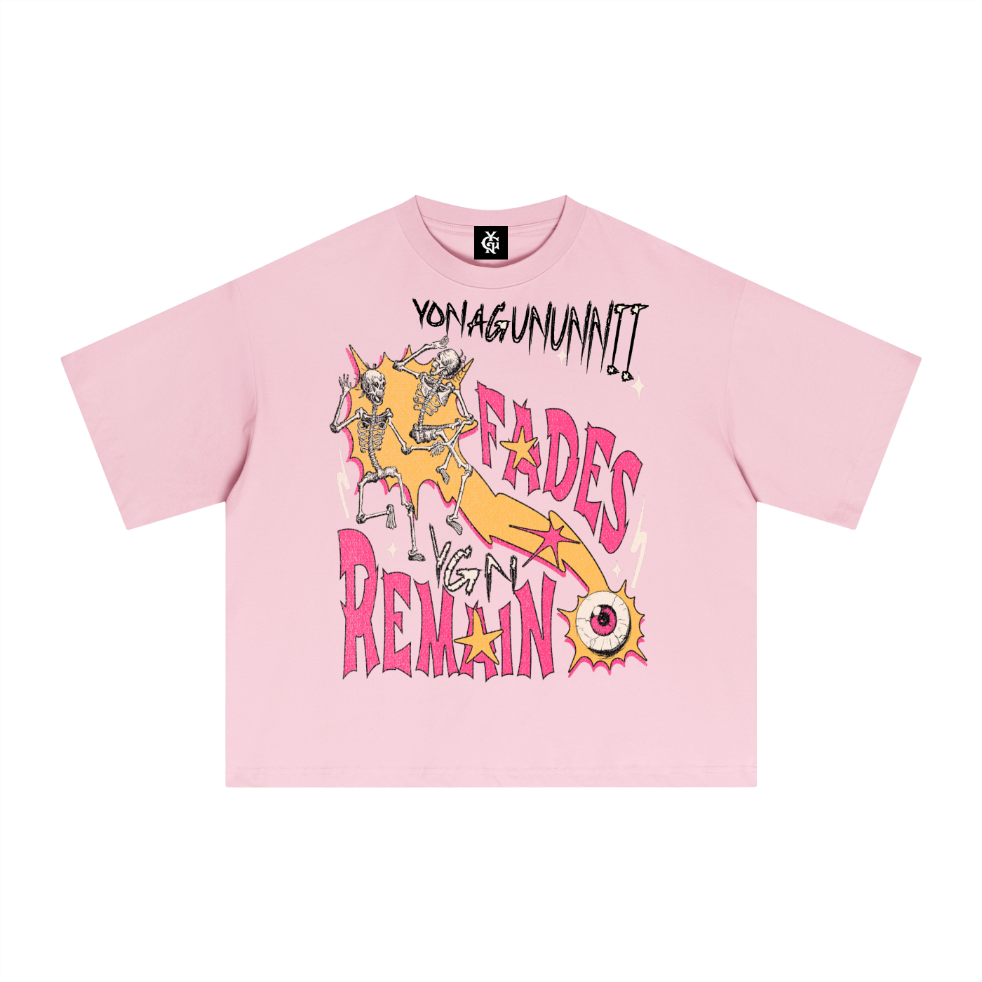 Yonagunnii Faded Boxy T-Shirt – Skeleton Graphic Streetwear Tee (Oversized Fit)