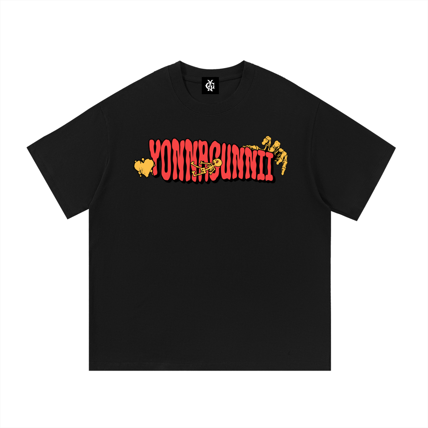“FF YGN Streetwear T-Shirt | Yonagunnii Black & Apricot Graphic Tee”