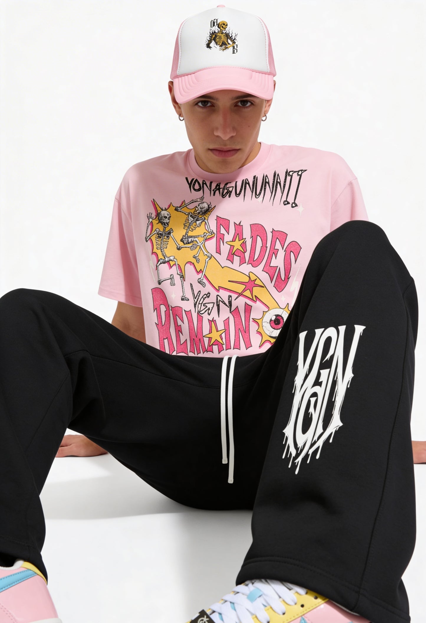Yonagunnii Faded Boxy T-Shirt – Skeleton Graphic Streetwear Tee (Oversized Fit)